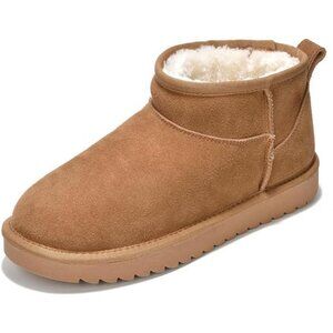 Chestnut Genuine Suede Winter Boots Water Resistant Snow Cold Boots for Women